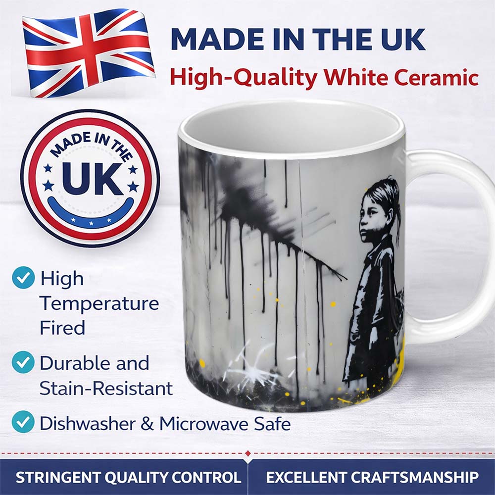 Girl with Paint Splash Backpack Street Art 11oz Ceramic Coffee Tea Mug White Large Handle