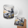 Tank Surrounded by Wildflowers Anti War Street Art 11oz Ceramic Coffee Tea Mug White Large Handle