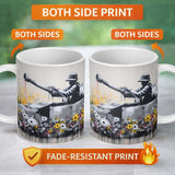 Tank Surrounded by Wildflowers Anti War Street Art 11oz Ceramic Coffee Tea Mug White Large Handle