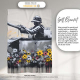 Tank Surrounded by Wildflowers Anti War Street Art, All Season Comfort, Stylish Room Decoration - Super Soft Fleece Blanket Bed Sofa Throw