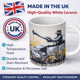 Tank Surrounded by Wildflowers Anti War Street Art 11oz Ceramic Coffee Tea Mug White Large Handle