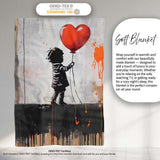 Little Girl Holding Red Heart Balloon Graffiti, Lightweight Warm Gift, Comfortable Everyday Use - Super Soft Fleece Blanket Bed Sofa Throw