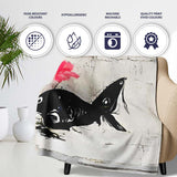 Large Fish and Little Girl with Pink Flower Street Art, Decorative Comfortable Everyday Comfort - Super Soft Fleece Blanket Bed Sofa Throw