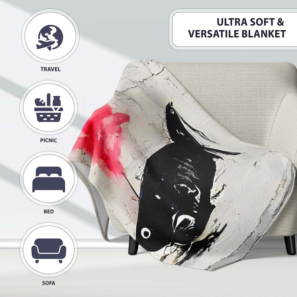 Large Fish and Little Girl with Pink Flower Street Art, Decorative Comfortable Everyday Comfort - Super Soft Fleece Blanket Bed Sofa Throw