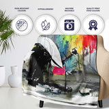 Umbrella Painter Creating Rainbow Wall Graffiti, Bedroom Living Room Accent, All Season Comfort - Super Soft Fleece Blanket Bed Sofa Throw