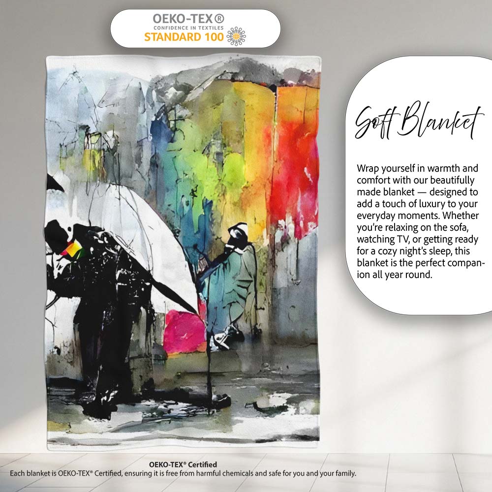 Umbrella Painter Creating Rainbow Wall Graffiti, Bedroom Living Room Accent, All Season Comfort - Super Soft Fleece Blanket Bed Sofa Throw