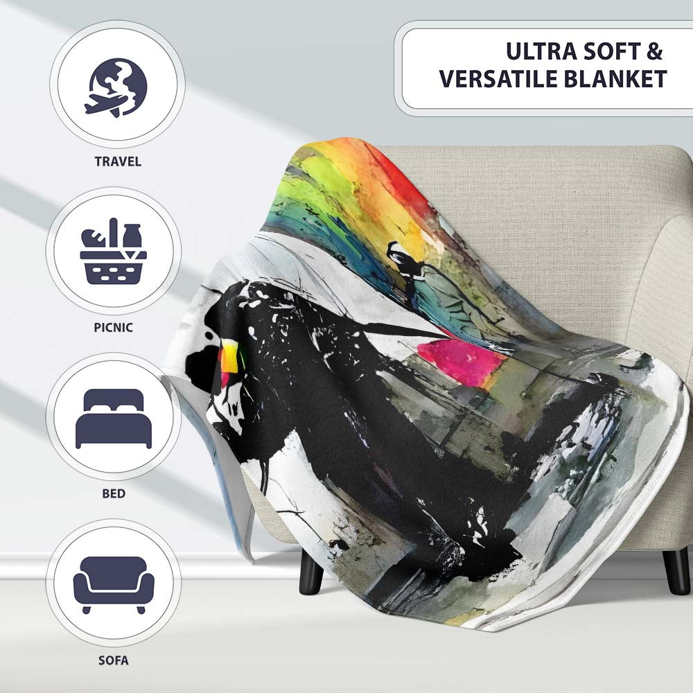 Umbrella Painter Creating Rainbow Wall Graffiti, Bedroom Living Room Accent, All Season Comfort - Super Soft Fleece Blanket Bed Sofa Throw