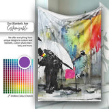 Umbrella Painter Creating Rainbow Wall Graffiti, Bedroom Living Room Accent, All Season Comfort - Super Soft Fleece Blanket Bed Sofa Throw