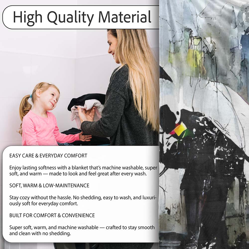 Umbrella Painter Creating Rainbow Wall Graffiti, Bedroom Living Room Accent, All Season Comfort - Super Soft Fleece Blanket Bed Sofa Throw