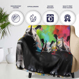 Colour Splash Rhino Family Portrait Urban Graffiti, All Season Comfort, Stylish Room Decoration - Super Soft Fleece Blanket Bed Sofa Throw