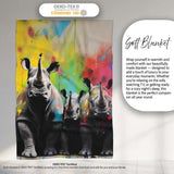 Colour Splash Rhino Family Portrait Urban Graffiti, All Season Comfort, Stylish Room Decoration - Super Soft Fleece Blanket Bed Sofa Throw