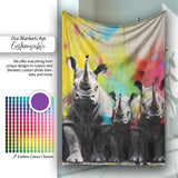 Colour Splash Rhino Family Portrait Urban Graffiti, All Season Comfort, Stylish Room Decoration - Super Soft Fleece Blanket Bed Sofa Throw