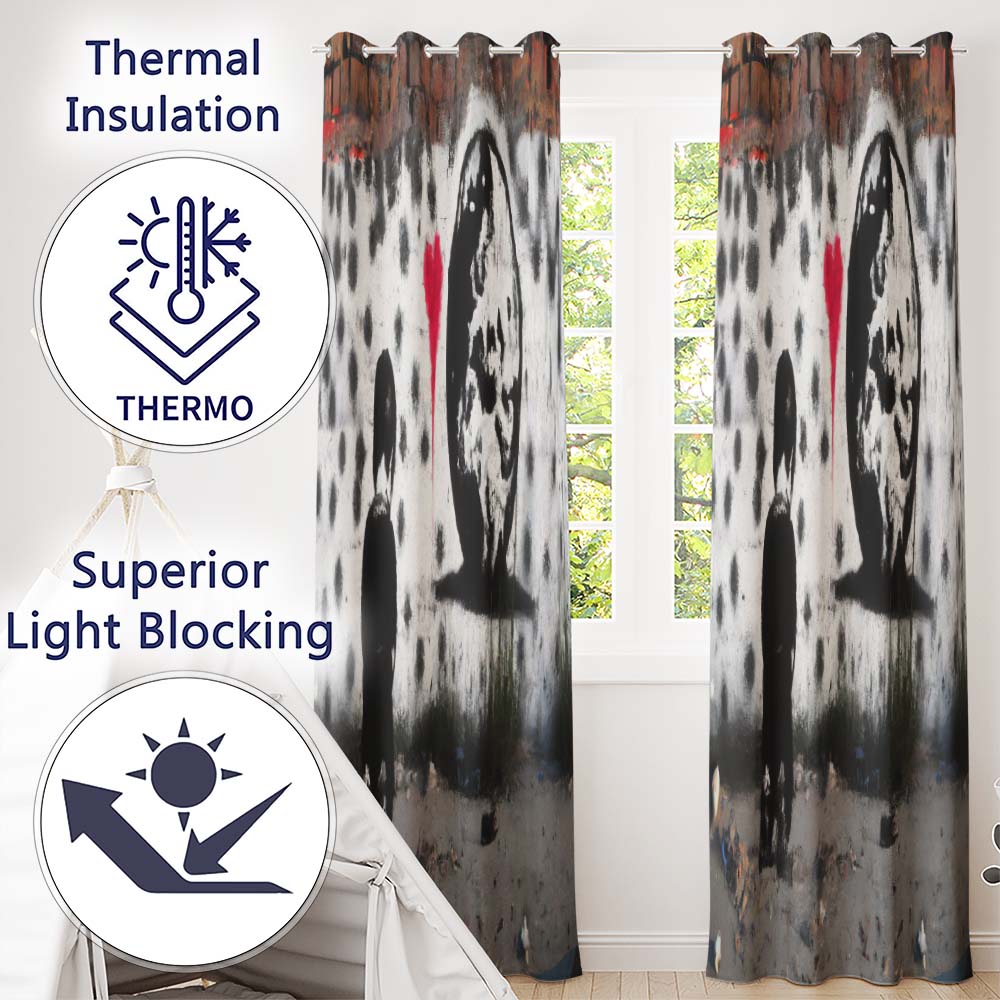 Child Looking at the World with Pink Heart Street Art Elegant Artistic Home Decor Readymade Eyelet Ring Top Thermal 100% Blackout Curtains