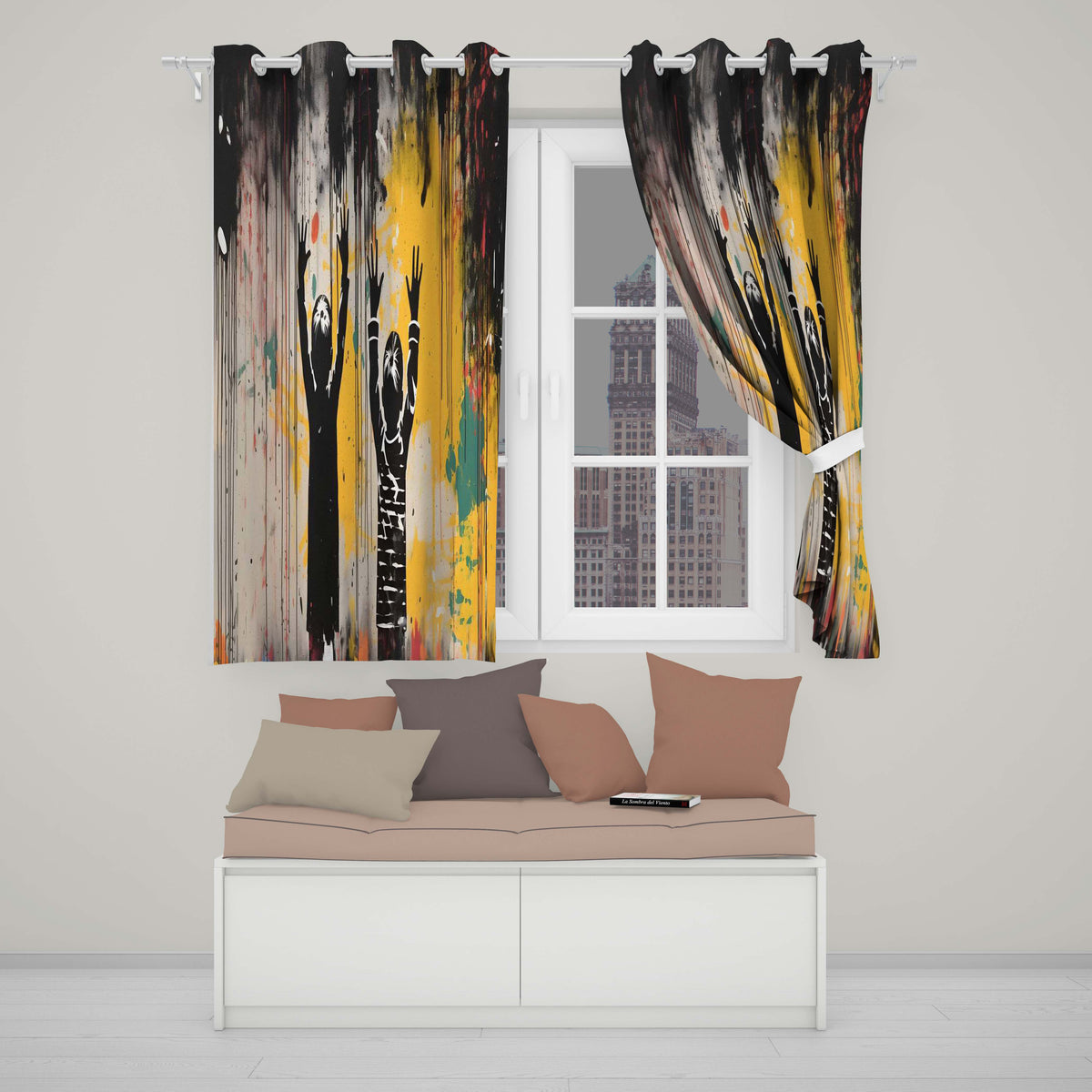 Children Reaching for Colourful Paint Drips Graffiti Creative Wall Art Home Decor Readymade Eyelet Ring Top Thermal 100% Blackout Curtains