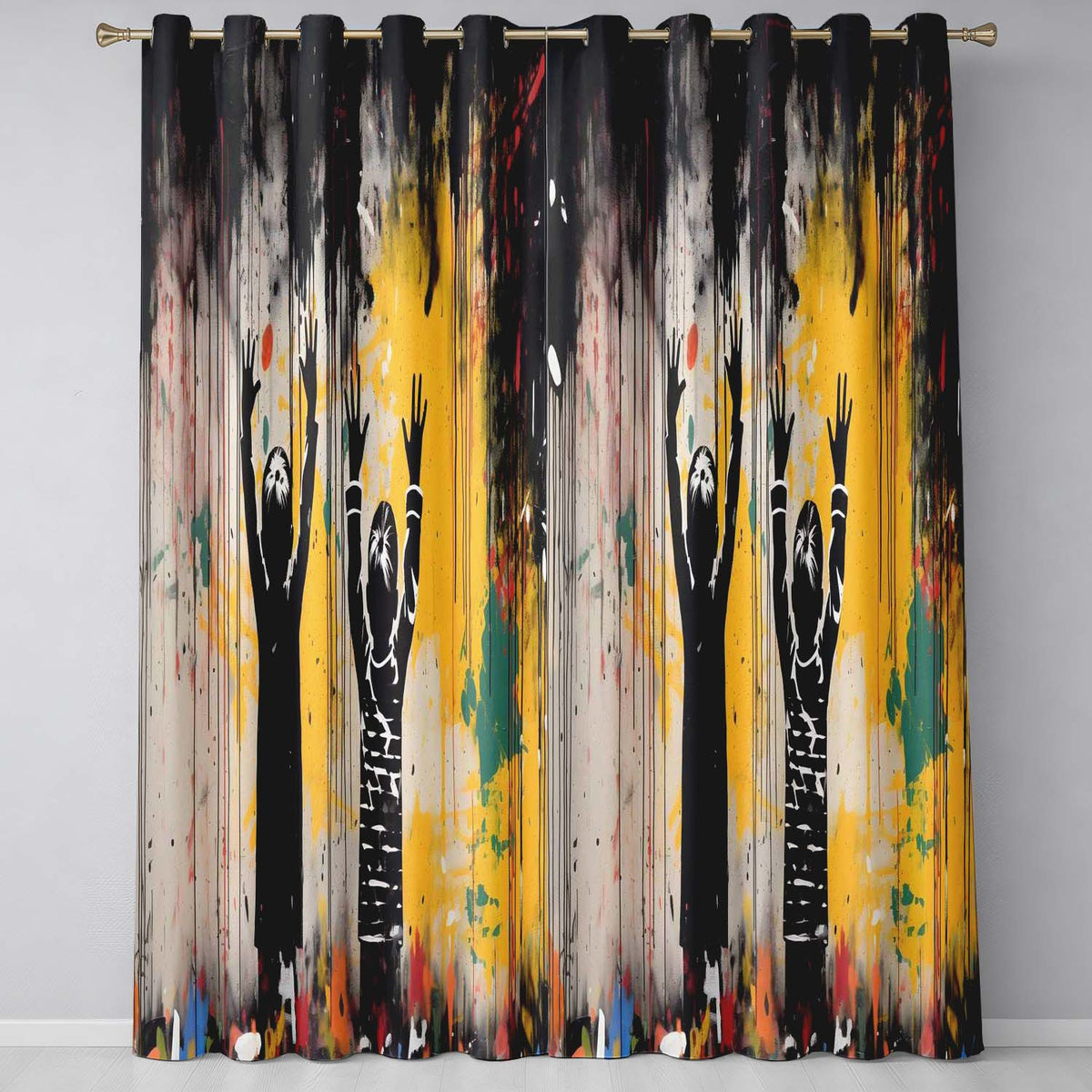 Children Reaching for Colourful Paint Drips Graffiti Creative Wall Art Home Decor Readymade Eyelet Ring Top Thermal 100% Blackout Curtains