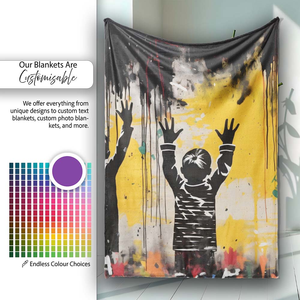 Children Reaching for Colourful Paint Drips Graffiti, Lightweight Comfortable Decorative Accent - Super Soft Fleece Blanket Bed Sofa Throw