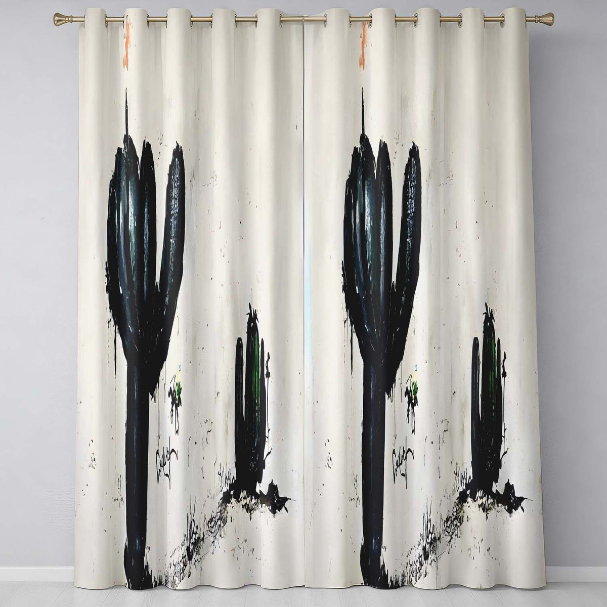 Minimalist Desert Cactus Urban Street Art Distinctive Bold Artwork for Home Decor Readymade Eyelet Ring Top Thermal 100% Blackout Curtains