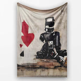 Robots Holding Playing Cards Contemporary Graffiti, All Season Comfort, Stylish Room Decoration - Super Soft Fleece Blanket Bed Sofa Throw