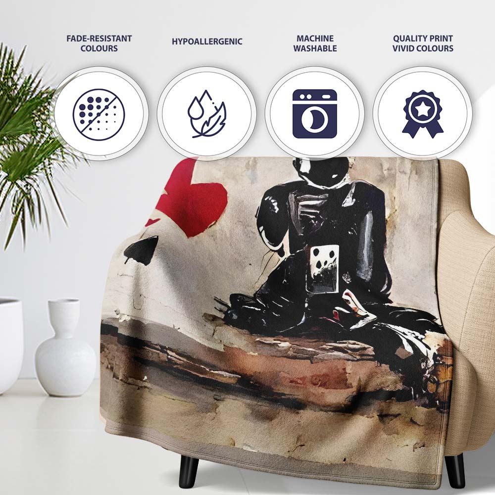 Robots Holding Playing Cards Contemporary Graffiti, All Season Comfort, Stylish Room Decoration - Super Soft Fleece Blanket Bed Sofa Throw