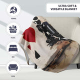 Robots Holding Playing Cards Contemporary Graffiti, All Season Comfort, Stylish Room Decoration - Super Soft Fleece Blanket Bed Sofa Throw