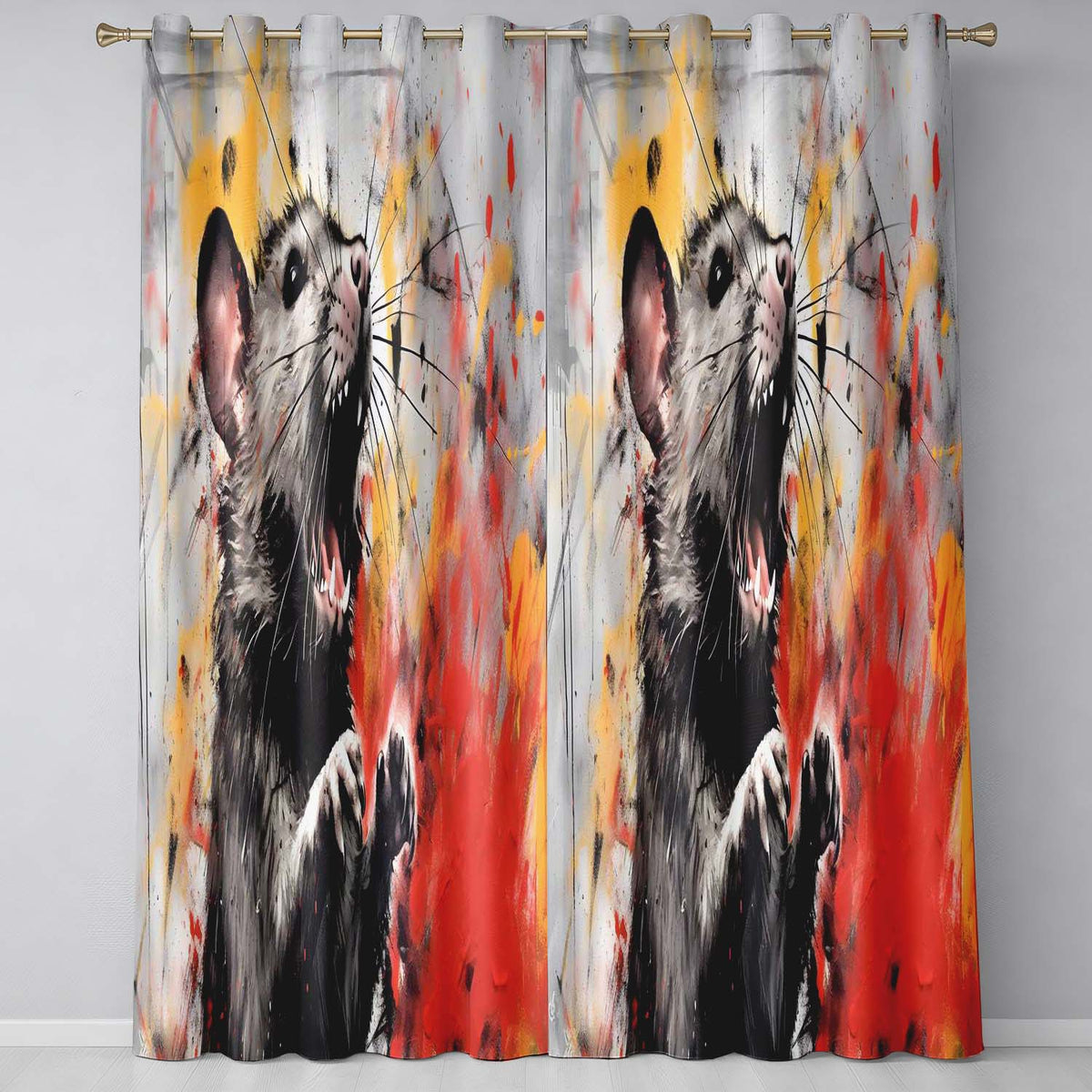 Colour Splash Rat Portrait Street Art Stylish Contemporary Artwork for Home Decor Readymade Eyelet Ring Top Thermal 100% Blackout Curtains