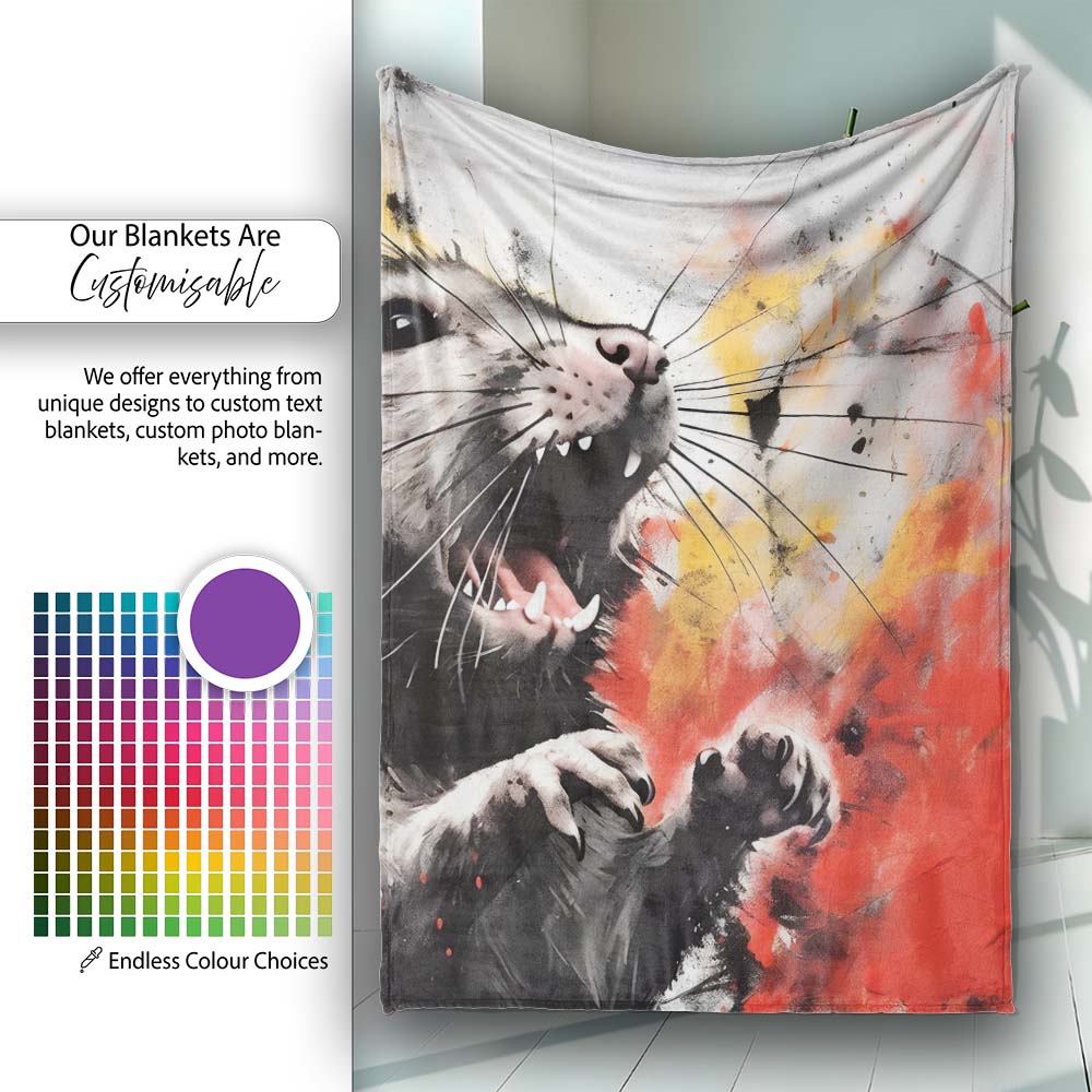 Colour Splash Rat Portrait Street Art, Bedroom Living Room Accent, Thoughtful Housewarming Gift - Super Soft Fleece Blanket Bed Sofa Throw