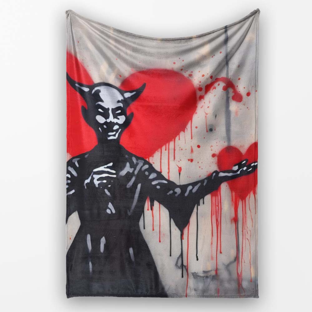 Devil Offering Red Heart Street Art, Cozy Home Decor, Lightweight Warm Gift, All Season Comfort - Super Soft Fleece Blanket Bed Sofa Throw