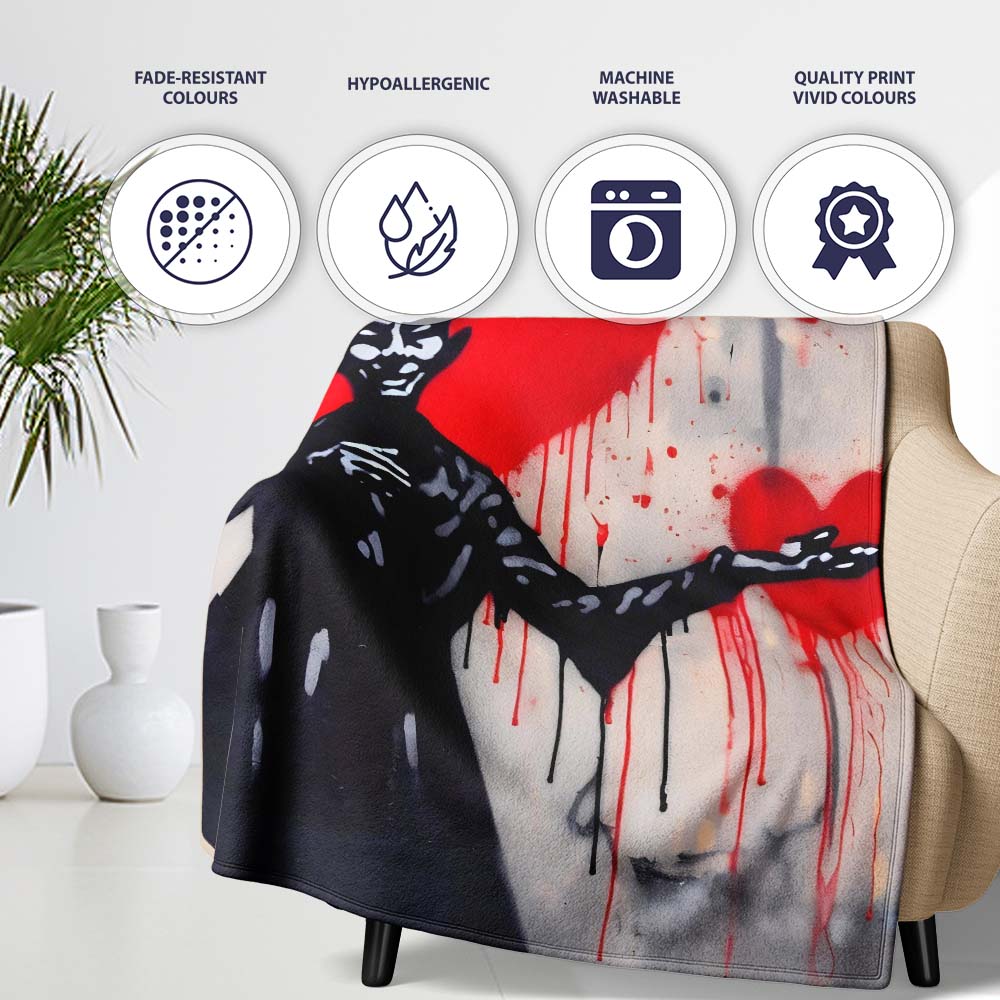 Devil Offering Red Heart Street Art, Cozy Home Decor, Lightweight Warm Gift, All Season Comfort - Super Soft Fleece Blanket Bed Sofa Throw