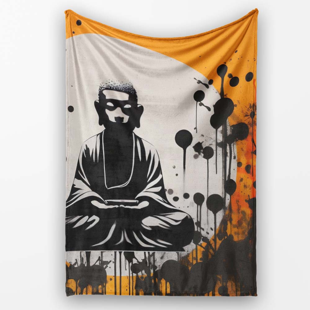 Zen Monk Meditation Graffiti, Cozy Home Decor, All Season Comfort, Thoughtful Housewarming Gift - Super Soft Fleece Blanket Bed Sofa Throw