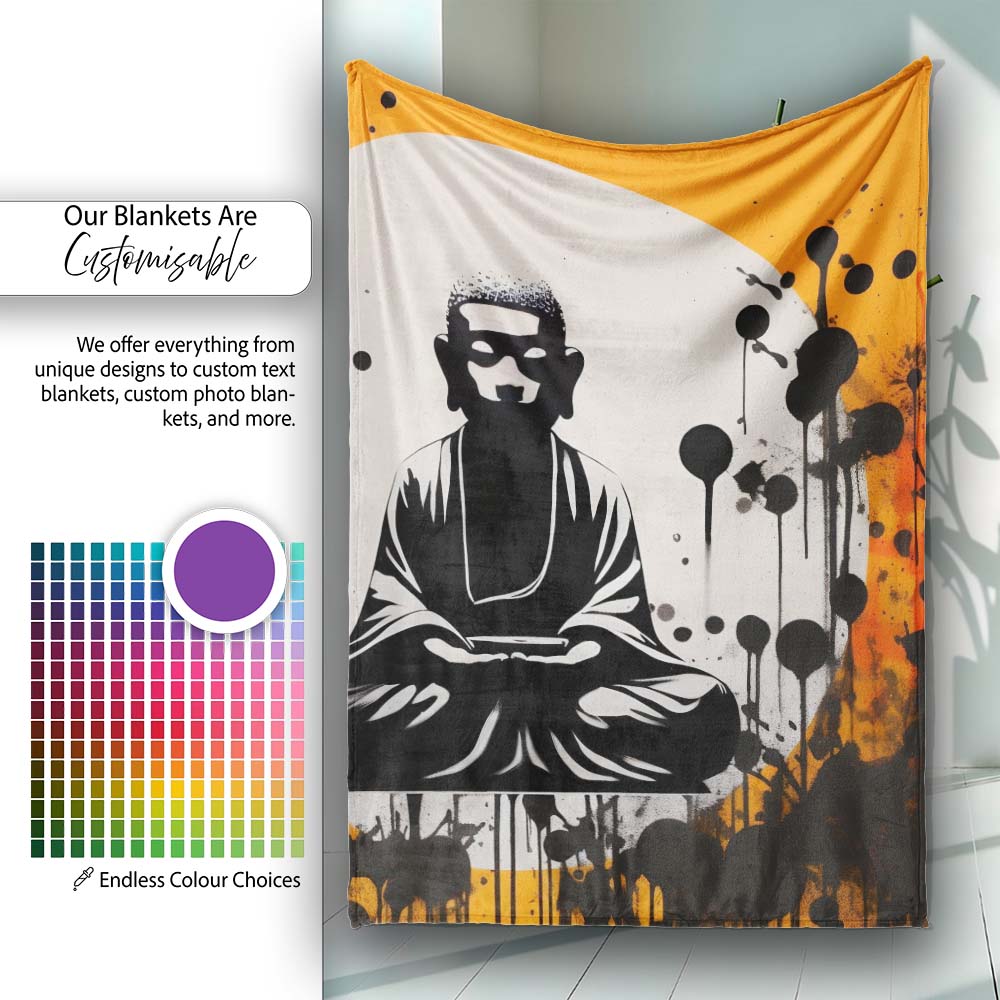 Zen Monk Meditation Graffiti, Cozy Home Decor, All Season Comfort, Thoughtful Housewarming Gift - Super Soft Fleece Blanket Bed Sofa Throw