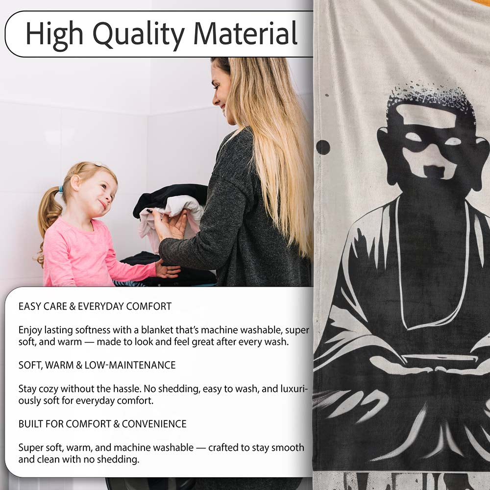 Zen Monk Meditation Graffiti, Cozy Home Decor, All Season Comfort, Thoughtful Housewarming Gift - Super Soft Fleece Blanket Bed Sofa Throw