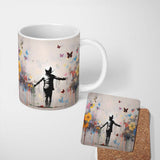 Child Surrounded by Butterflies and Wildflowers Street Art 11oz Ceramic Coffee Tea Mug White Large Handle