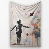 Child Surrounded by Butterflies and Wildflowers Street Art, Comfortable Premium All Season Gift - Super Soft Fleece Blanket Bed Sofa Throw