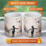 Child Surrounded by Butterflies and Wildflowers Street Art 11oz Ceramic Coffee Tea Mug White Large Handle