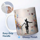 Child Surrounded by Butterflies and Wildflowers Street Art 11oz Ceramic Coffee Tea Mug White Large Handle