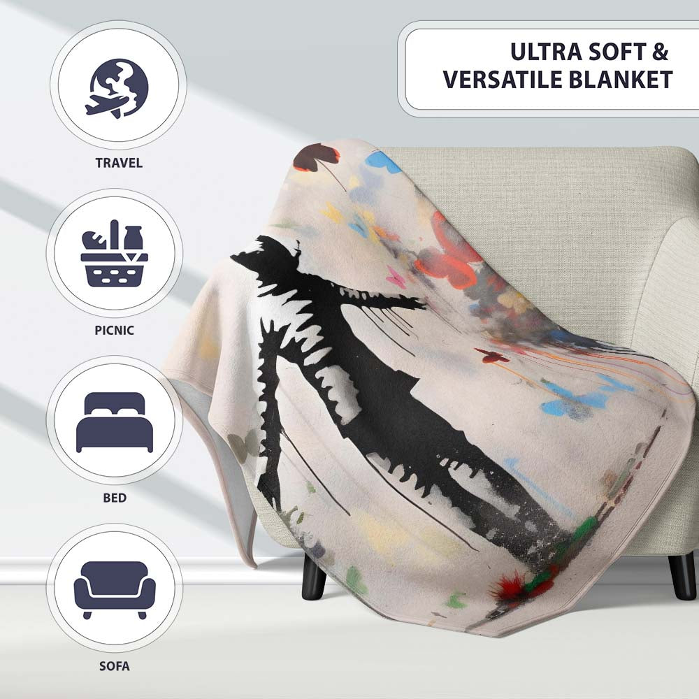 Child Surrounded by Butterflies and Wildflowers Street Art, Comfortable Premium All Season Gift - Super Soft Fleece Blanket Bed Sofa Throw