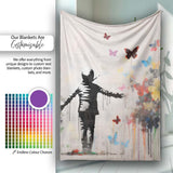 Child Surrounded by Butterflies and Wildflowers Street Art, Comfortable Premium All Season Gift - Super Soft Fleece Blanket Bed Sofa Throw