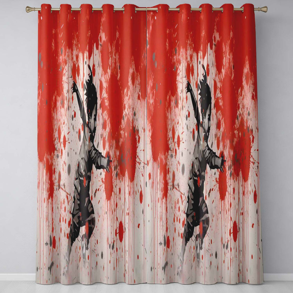 Running Child with Red Paint Splatter Street Art Unique Artwork for Bedroom Decor Readymade Eyelet Ring Top Thermal 100% Blackout Curtains