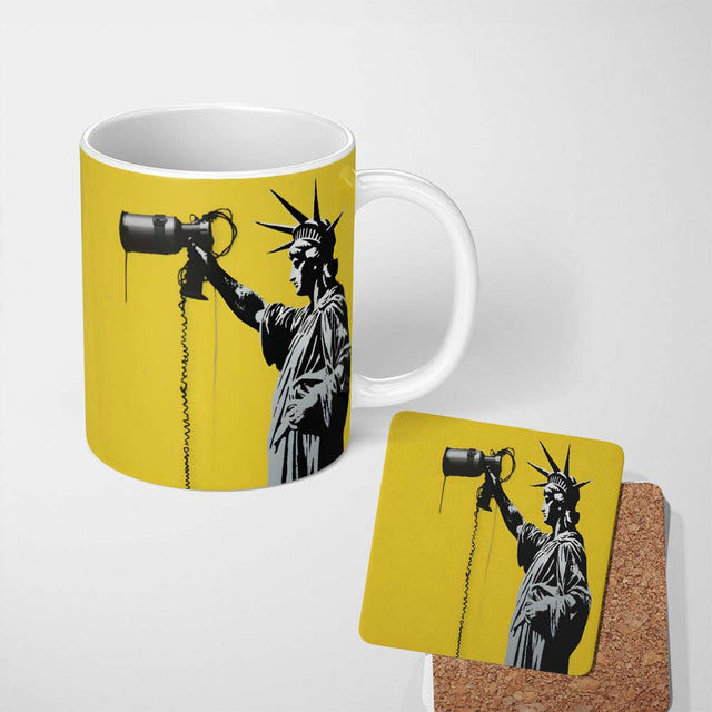 Statue of Liberty Holding Megaphone Graffiti 11oz Ceramic Coffee Tea Mug White Large Handle