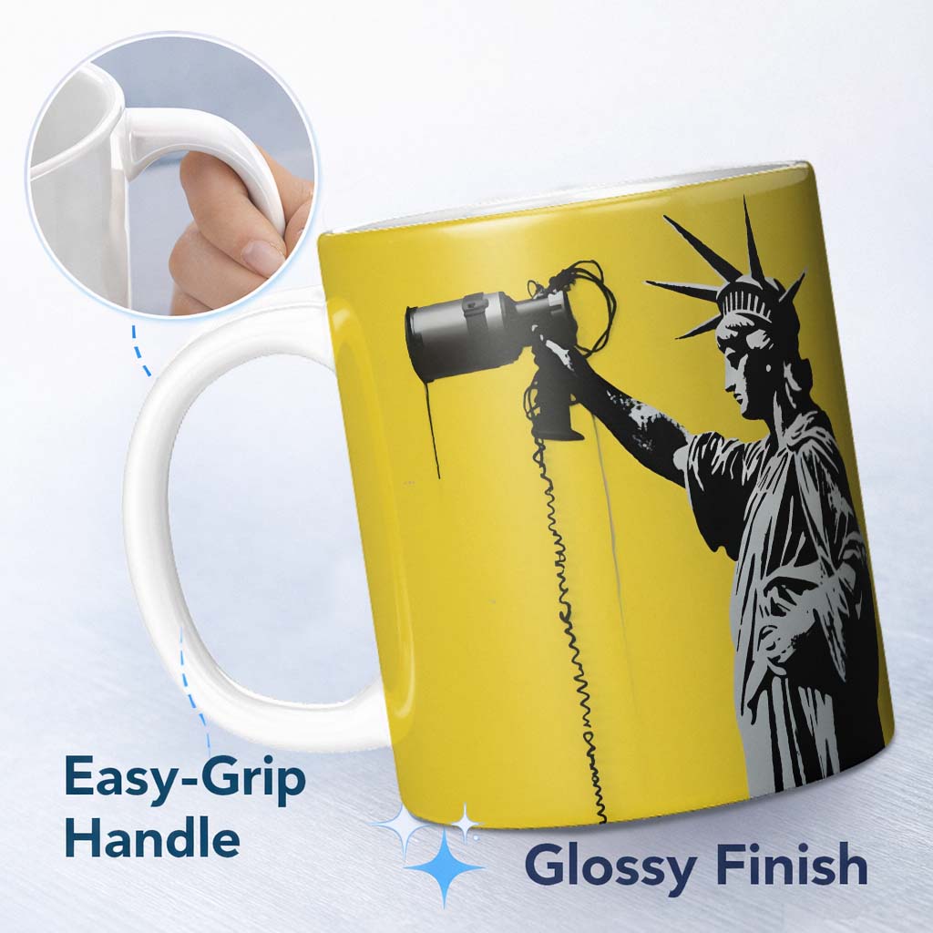 Statue of Liberty Holding Megaphone Graffiti 11oz Ceramic Coffee Tea Mug White Large Handle
