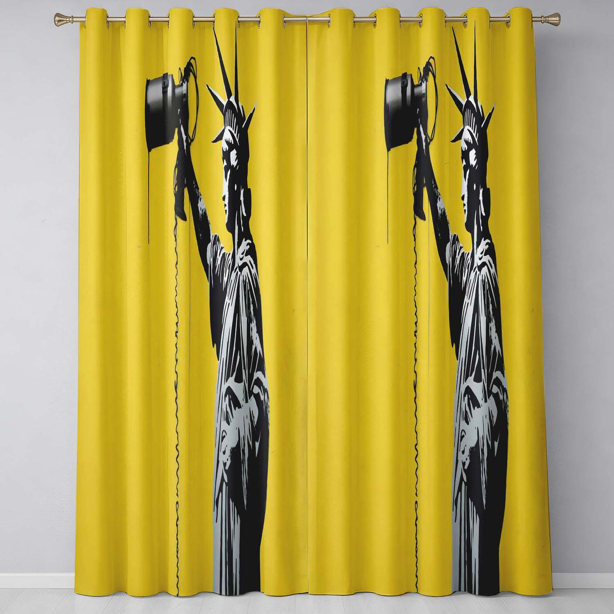 Statue of Liberty Holding Megaphone Graffiti Expressive Artwork for Bedroom Decor Readymade Eyelet Ring Top Thermal 100% Blackout Curtains