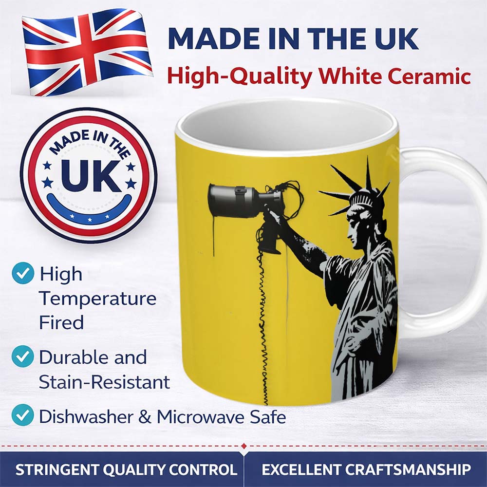 Statue of Liberty Holding Megaphone Graffiti 11oz Ceramic Coffee Tea Mug White Large Handle