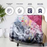 Girl Reaching for Pink Heart Balloon Street Art, Bedroom Living Room Accent, All Season Comfort - Super Soft Fleece Blanket Bed Sofa Throw