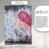 Girl Reaching for Pink Heart Balloon Street Art, Bedroom Living Room Accent, All Season Comfort - Super Soft Fleece Blanket Bed Sofa Throw