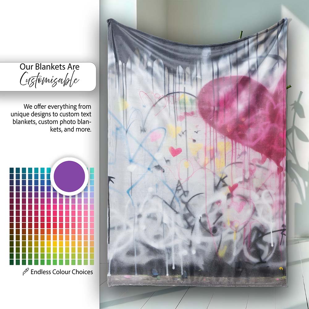 Girl Reaching for Pink Heart Balloon Street Art, Bedroom Living Room Accent, All Season Comfort - Super Soft Fleece Blanket Bed Sofa Throw