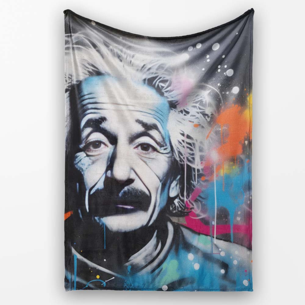 Albert Einstein Colour Splash Portrait Graffiti, Bedroom Living Room Accent, All Season Comfort - Super Soft Fleece Blanket Bed Sofa Throw