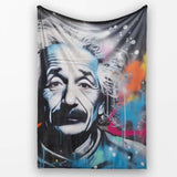 Albert Einstein Colour Splash Portrait Graffiti, Bedroom Living Room Accent, All Season Comfort - Super Soft Fleece Blanket Bed Sofa Throw