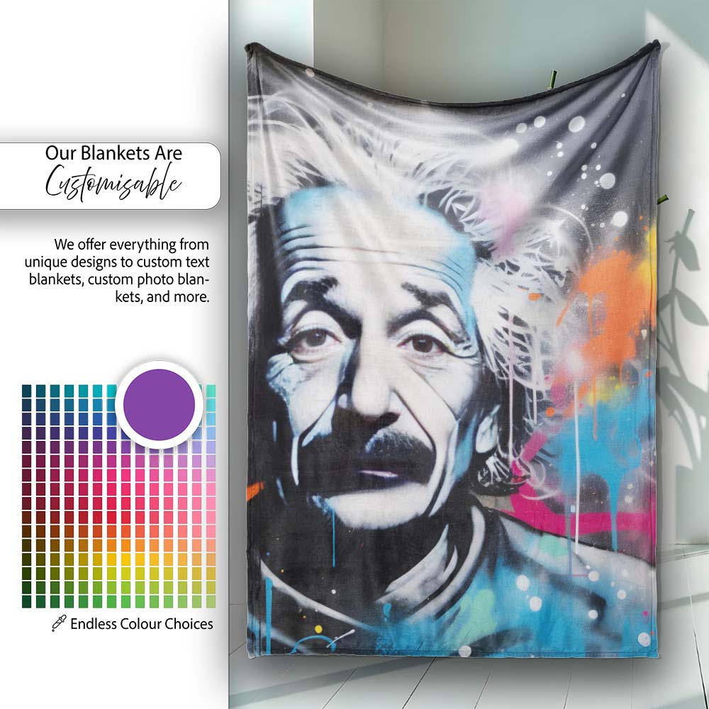 Albert Einstein Colour Splash Portrait Graffiti, Bedroom Living Room Accent, All Season Comfort - Super Soft Fleece Blanket Bed Sofa Throw