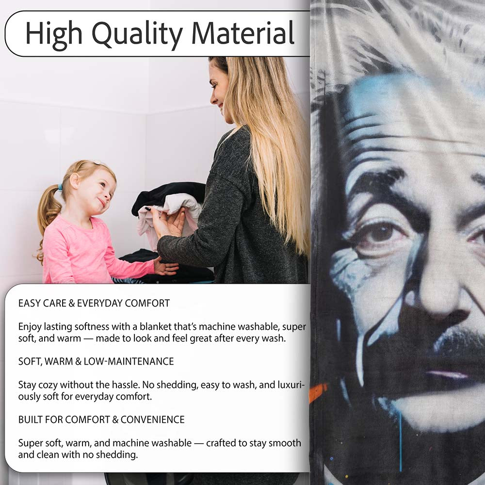 Albert Einstein Colour Splash Portrait Graffiti, Bedroom Living Room Accent, All Season Comfort - Super Soft Fleece Blanket Bed Sofa Throw