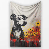 Dog Portrait with Red and Yellow Flowers, Bedroom Living Room Accent, Decorative Wall Art Style - Super Soft Fleece Blanket Bed Sofa Throw